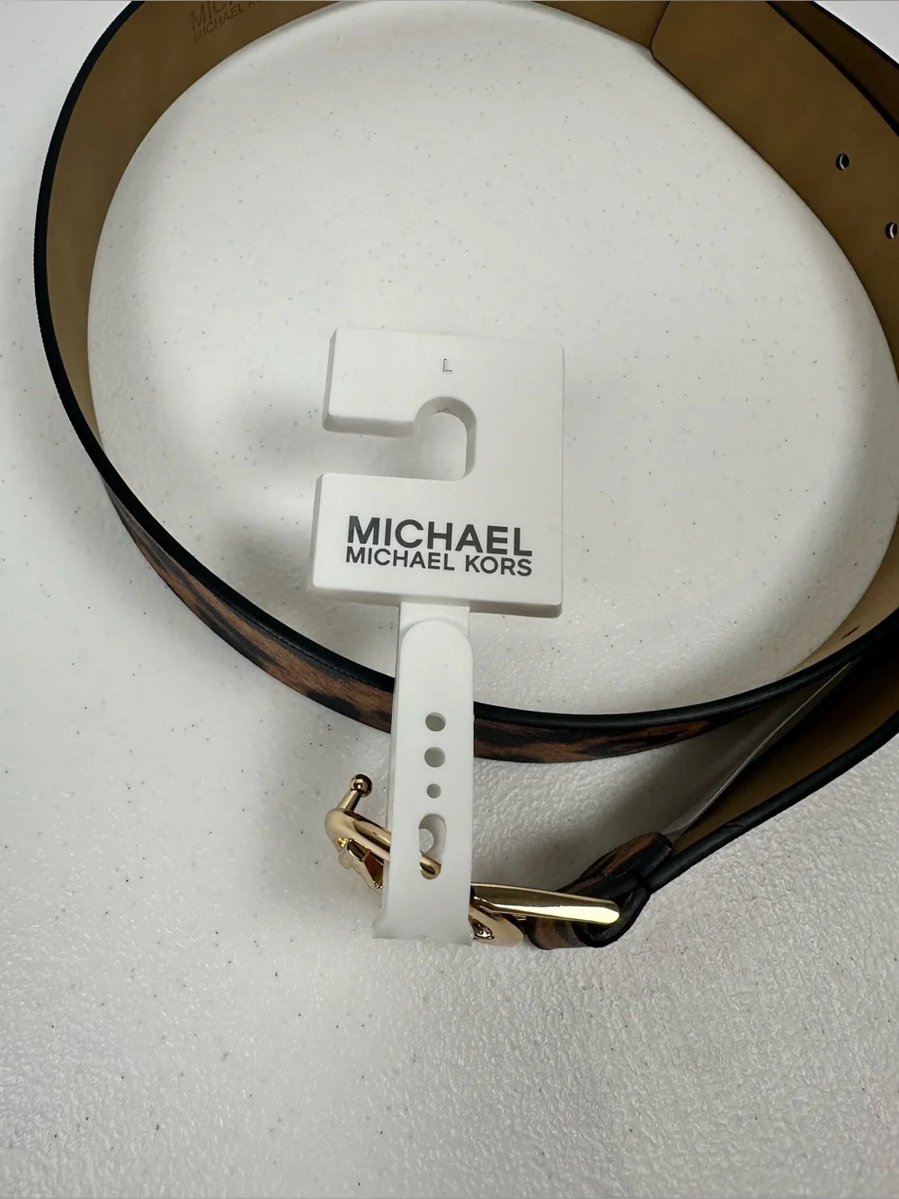 MICHAEL KORS WOMEN LEATHER BELT MK LOGO GOLD BUCKLE‎ CHEETAH LEOPARD PRINT Sz L